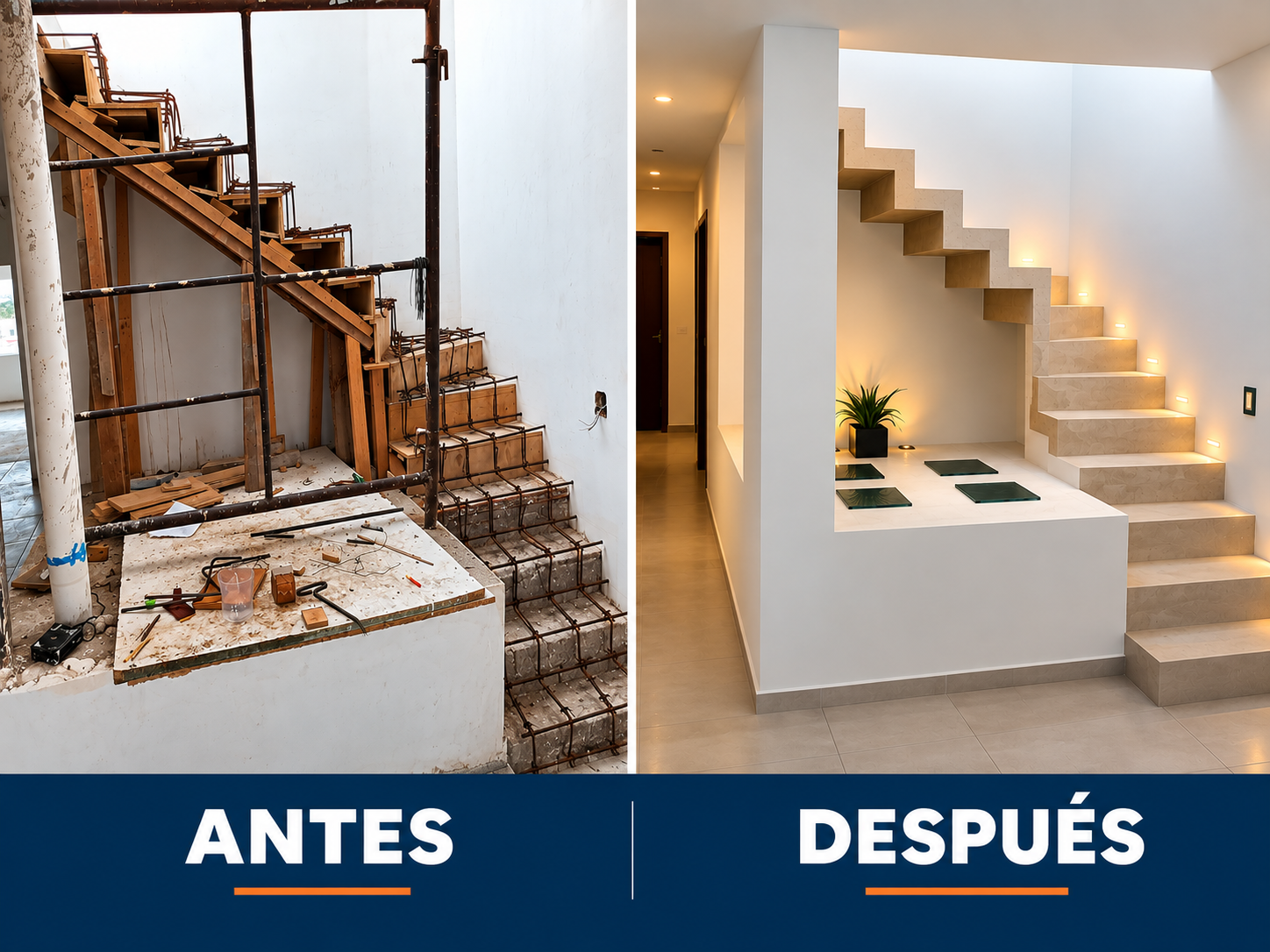 Antes y después de escalera H2M