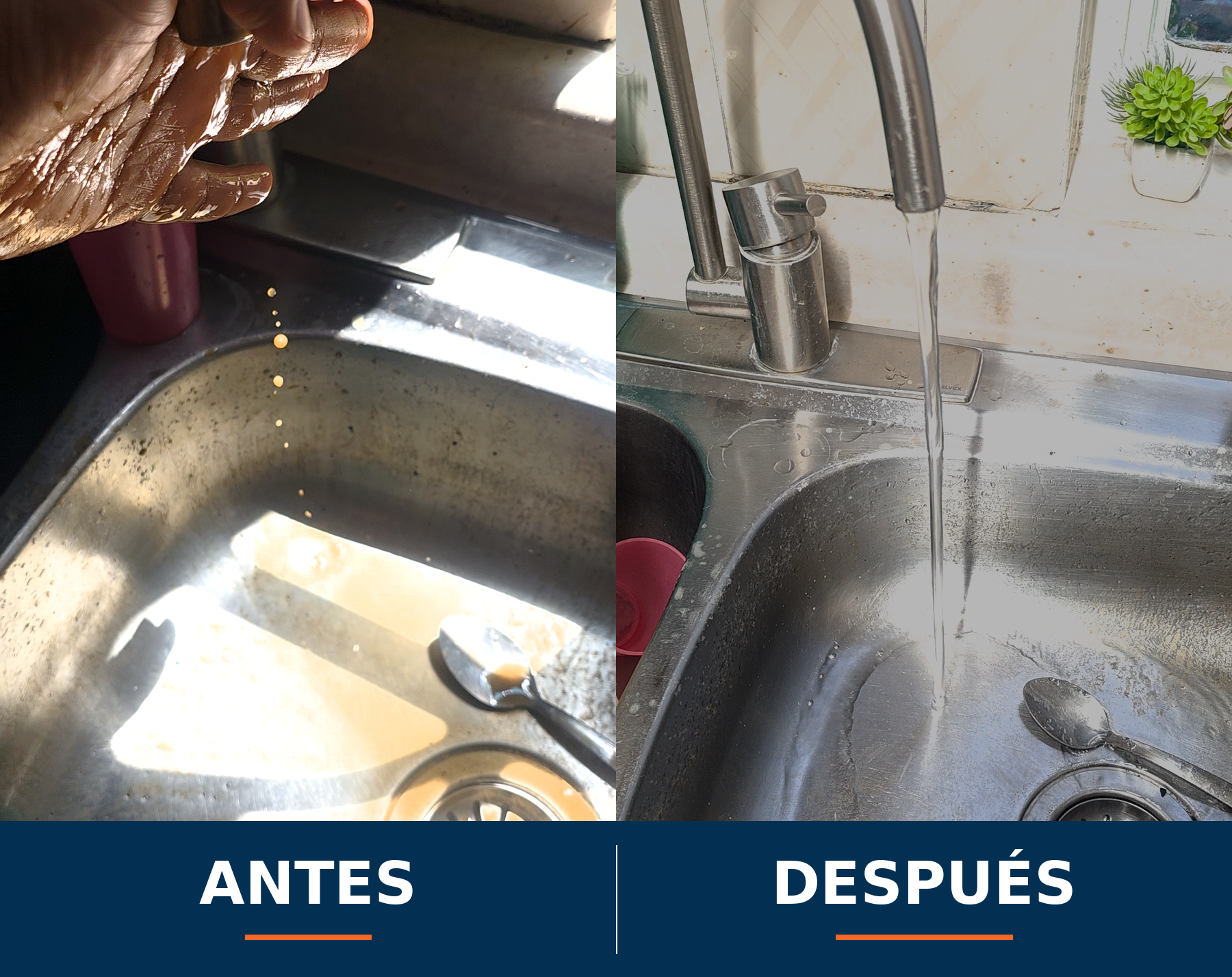 Antes y después de plomería H2M